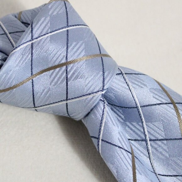 Geoffrey Beene Tie 100% Silk- Silver, Blue, Beige & White ⚡️BUY 3 for $35⚡️ - Picture 3 of 5
